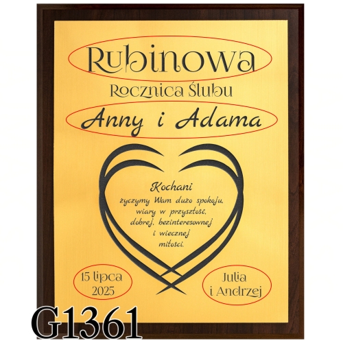 PREZENT Z OKAZJI ROCZNICY ŚLUBU złoty obrazek z dedykacją