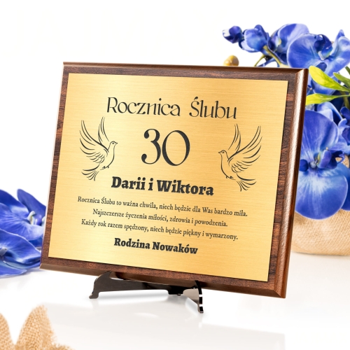 PREZENT Z OKAZJI ROCZNICY ŚLUBU złoty obrazek z dedykacją