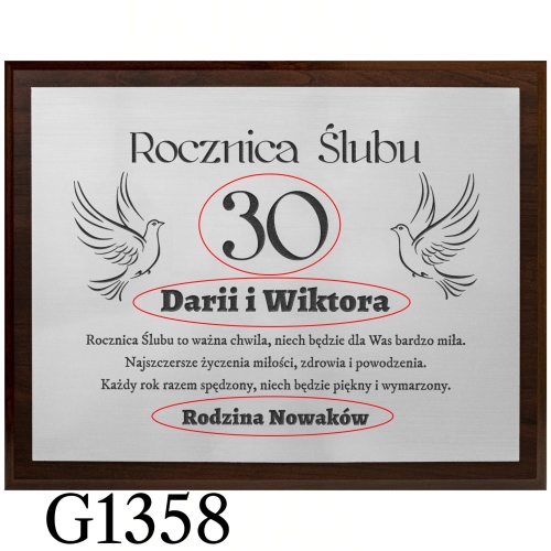 PREZENT NA ROCZNICĘ ŚLUBU obraz z życzeniami grawer