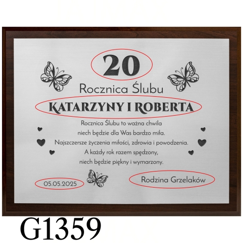 PREZENT NA ROCZNICĘ ŚLUBU obraz z życzeniami grawer