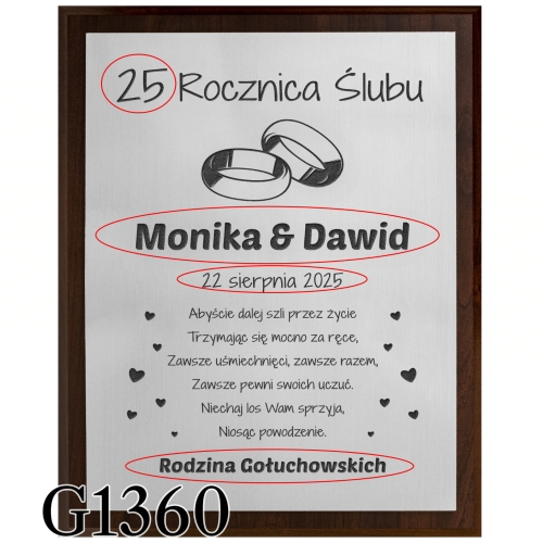 PREZENT NA ROCZNICĘ ŚLUBU obraz z życzeniami grawer