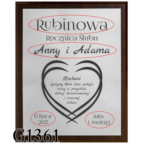 PREZENT NA ROCZNICĘ ŚLUBU obraz z życzeniami grawer