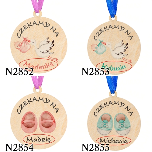UPOMINKI NA BABY SHOWER medale z imieniem lub datą