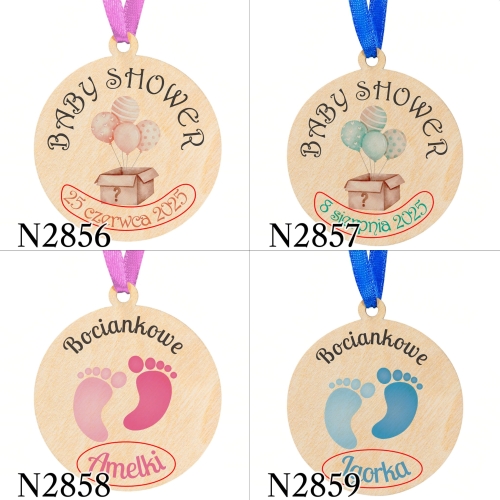 UPOMINKI NA BABY SHOWER medale z imieniem lub datą