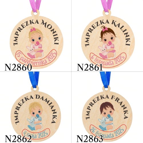 UPOMINKI NA BABY SHOWER medale z imieniem lub datą