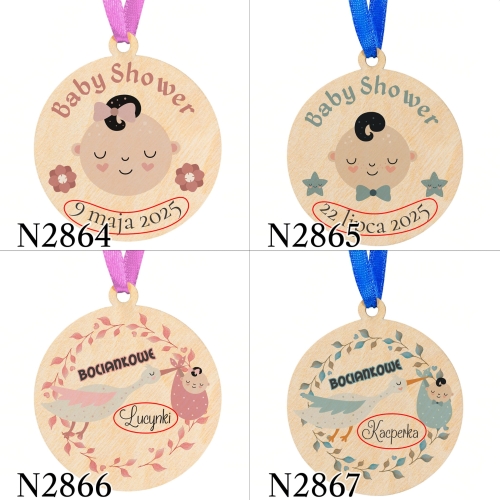 UPOMINKI NA BABY SHOWER medale z imieniem lub datą