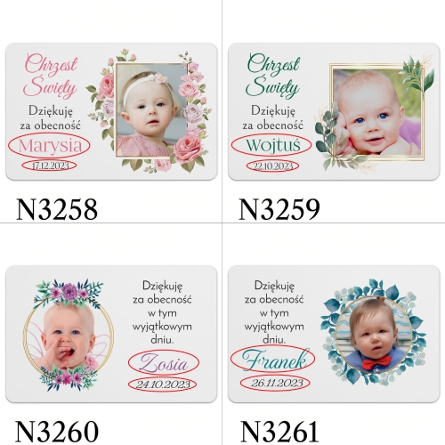 BIAŁY MAGNES ZE ZDJĘCIEM CHRZEST upominki dla gości