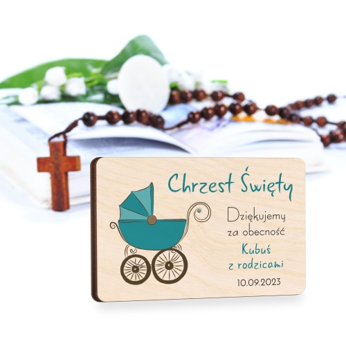 Drewniany magnes UPOMINKI DLA GOŚCI NA CHRZEST