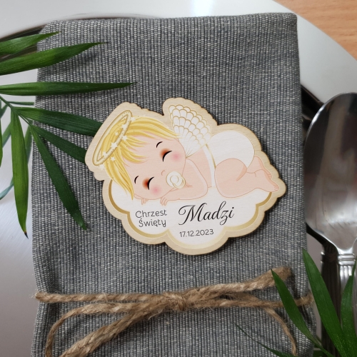 MAGNESY NA CHRZEST prezenty dla gości bobas aniołek na chmurce