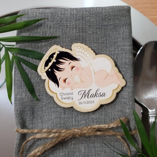 MAGNESY NA CHRZEST prezenty dla gości bobas aniołek na chmurce