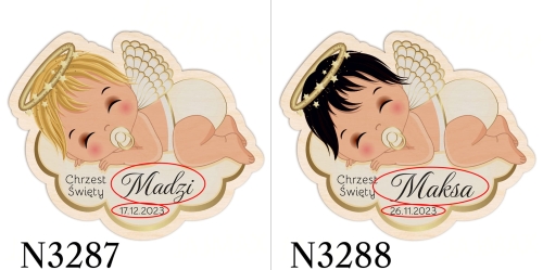 MAGNESY NA CHRZEST prezenty dla gości bobas aniołek na chmurce