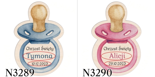 DREWNIANY MAGNES smoczek niebieski upominki za przybycie Chrzest