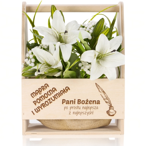 DREWNIANE NOSIDŁO DONICZKA NA KWIATY upominek dla nauczycielki