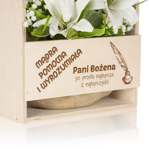 DREWNIANE NOSIDŁO DONICZKA NA KWIATY upominek dla nauczycielki