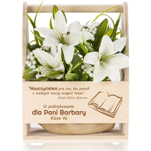 Oryginalny prezent dla nauczyciela DREWNIANA DONICA NA KWIATY