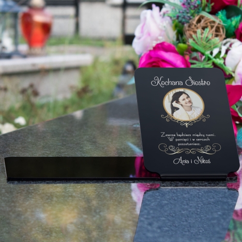 OZDOBA NA GRÓB czarna podstawka pod znicz dla siostry zdjęcie