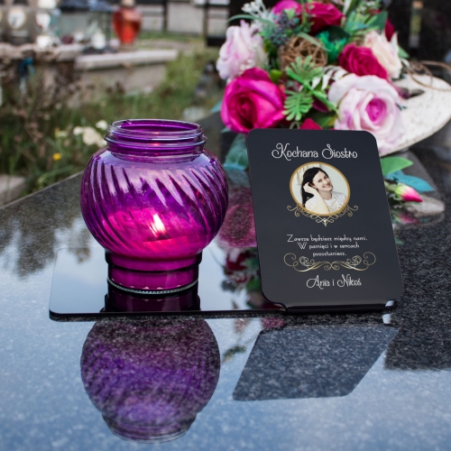 OZDOBA NA GRÓB czarna podstawka pod znicz dla siostry zdjęcie