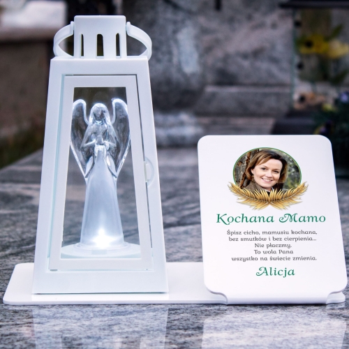 Podstawka na grób dla mamy ze zdjęciem i lampionem LED