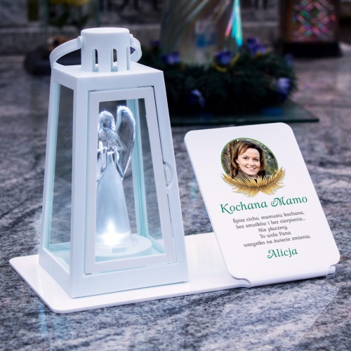 Podstawka na grób dla mamy ze zdjęciem i lampionem LED