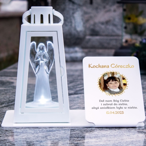 LAMPION LATARENKA i podstawka na grób dziecka ze zdjęciem