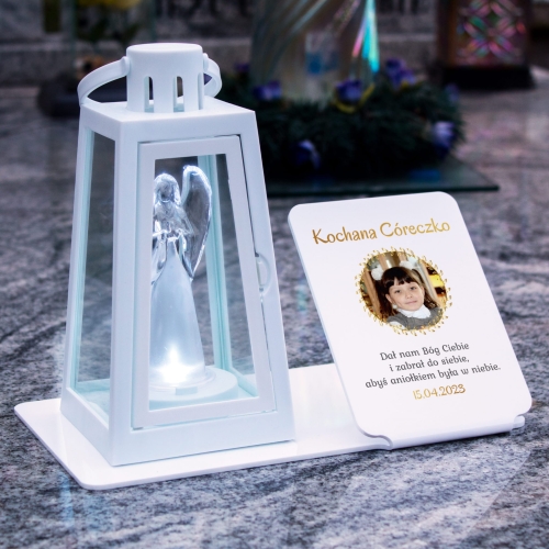 LAMPION LATARENKA i podstawka na grób dziecka ze zdjęciem