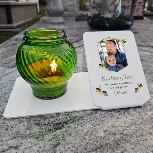 Statuetka biała na znicz ze zdjęciem na grób bliskich