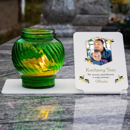 Statuetka biała na znicz ze zdjęciem na grób bliskich