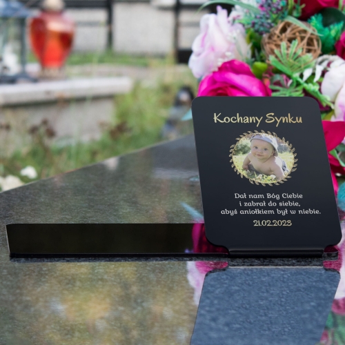 Podstawka pod znicz lampion ze zdjęciem i dedykacją dla dzieci