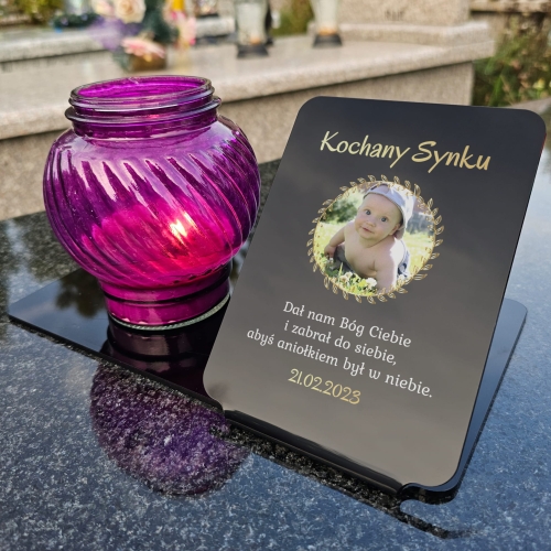 Podstawka pod znicz lampion ze zdjęciem i dedykacją dla dzieci