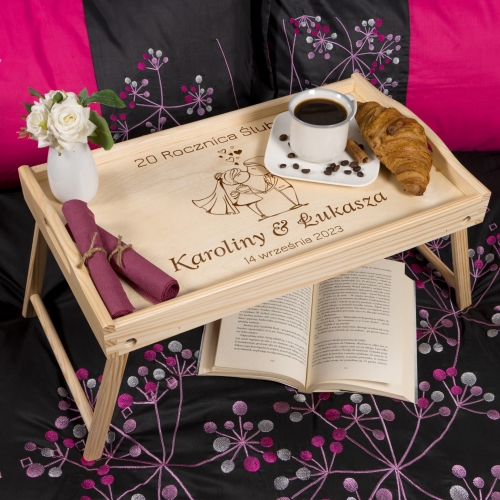 PREZENT NA ROCZNICĘ ŚLUBU stolik śniadaniowy z grawerem