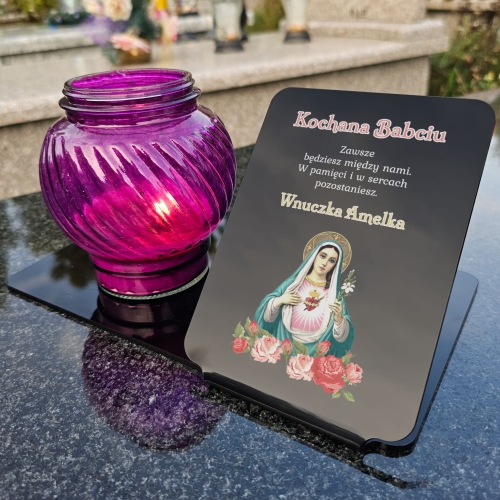 Dekoracja na grób pod znicz CZARNA PODSTAWKA Z DEDYKACJĄ DLA BABCI
