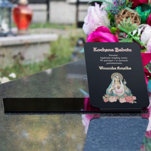 Dekoracja na grób pod znicz CZARNA PODSTAWKA Z DEDYKACJĄ DLA BABCI