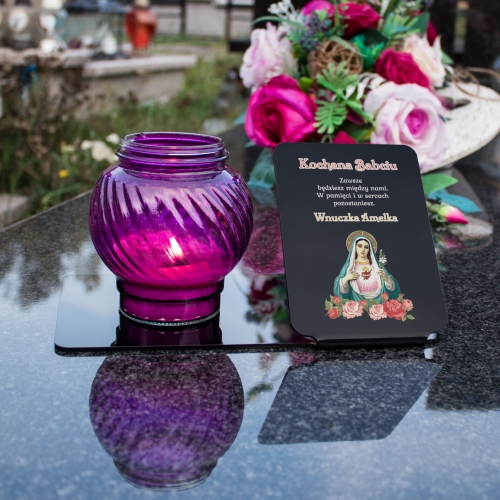 Dekoracja na grób pod znicz CZARNA PODSTAWKA Z DEDYKACJĄ DLA BABCI