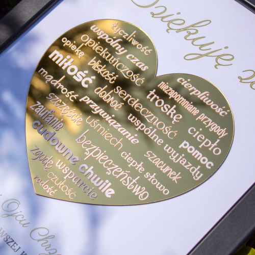 RAMKA ZŁOTE SERCE podziękowania dla dziadków Chrzest Święty