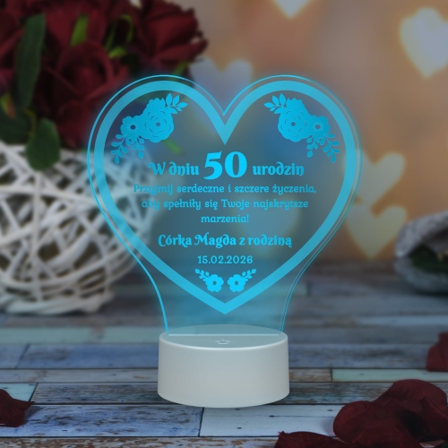 PREZENT NA URODZINY lampka led serce z dedykacją