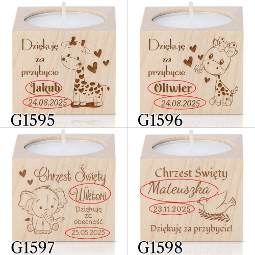 Świecznik upominki dla gości CHRZEST ŚWIĘTY grawer