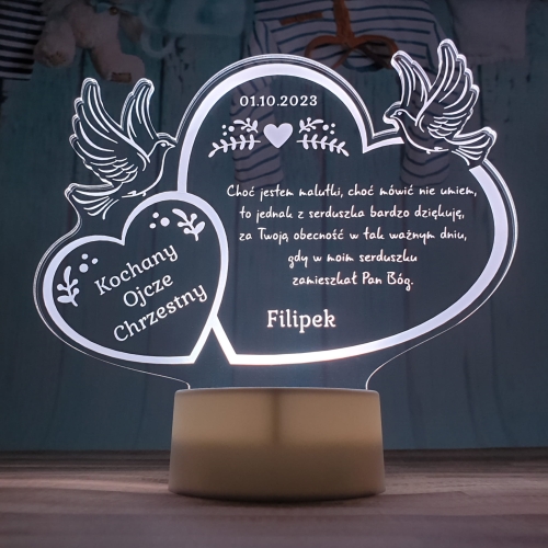 Statuetka LED PODZIĘKOWANIA DLA CHRZESTNYCH NA CHRZEST dedykacja