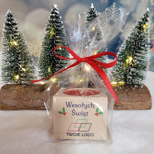 Upominki świąteczne z LOGO firmy świecznik drewniany
