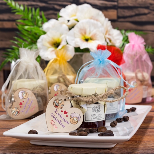 Drewniany breloczek + miód prezent na DZIEŃ BABCI I DZIADKA