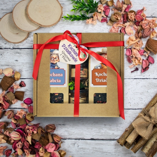 Zestaw prezentowy DLA BABCI I DZIADKA zestaw herbat miód powidła