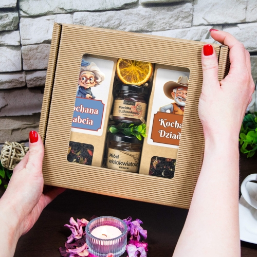 Zestaw prezentowy DLA BABCI I DZIADKA zestaw herbat miód powidła