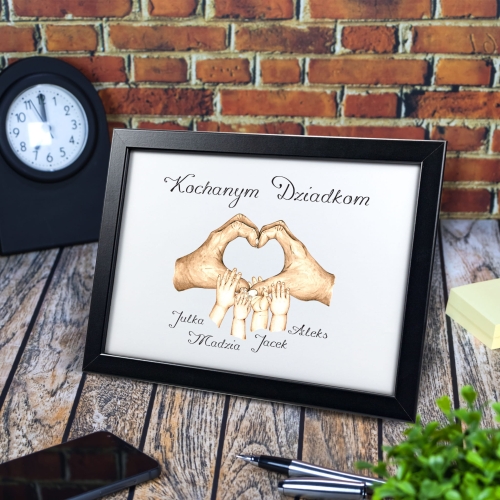 PLAKAT A4 PREZENT DLA DZIADKÓW dłonie wnuków z imionami
