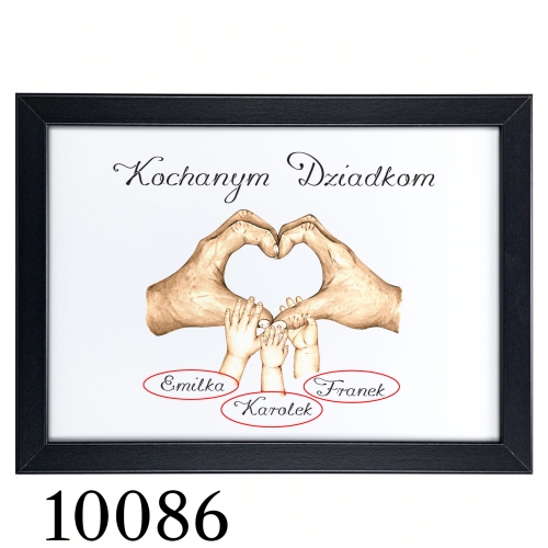 PLAKAT A4 PREZENT DLA DZIADKÓW dłonie wnuków z imionami