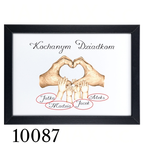 PLAKAT A4 PREZENT DLA DZIADKÓW dłonie wnuków z imionami