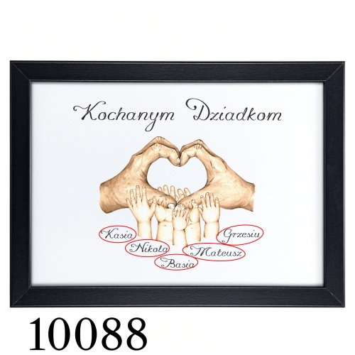 PLAKAT A4 PREZENT DLA DZIADKÓW dłonie wnuków z imionami