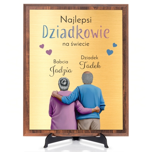 DREWNIANY ZŁOTY OBRAZEK prezent dla dziadków Z DEDYKACJĄ