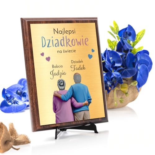 DREWNIANY ZŁOTY OBRAZEK prezent dla dziadków Z DEDYKACJĄ