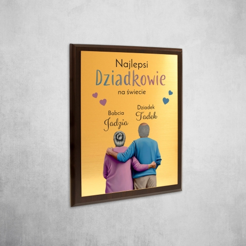 DREWNIANY ZŁOTY OBRAZEK prezent dla dziadków Z DEDYKACJĄ