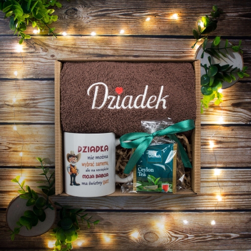 ZESTAW DLA DZIADKA PREZENT herbata haftowany ręcznik kubek nadruk