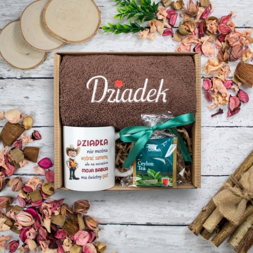 ZESTAW DLA DZIADKA PREZENT herbata haftowany ręcznik kubek nadruk